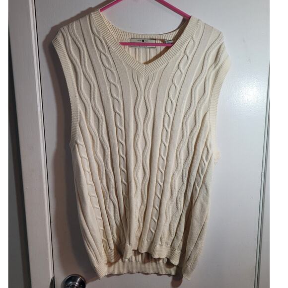 VINTAGE 1990s John Ashford Sweater Vest M Cotton Braided Knit Retro Golf Preppy - Picture 1 of 6